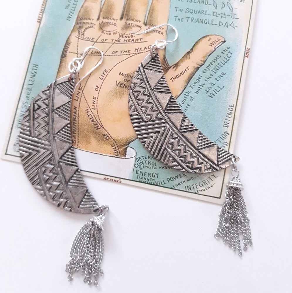 Tribal Moon Tassel Earrings NWT
